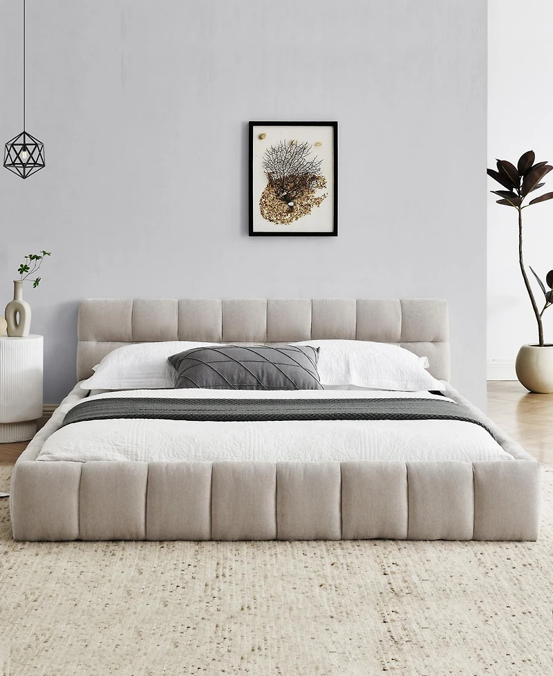 Dyhome Queen Bed Frame with Led Lights and 4 Storage Drawers, Upholstered Platform Led Bed Frame Queen Size with Charging Station Button Pu Leather He