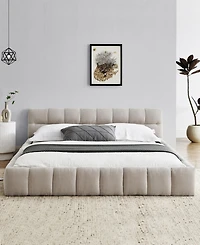 Dyhome Queen Bed Frame with Led Lights and 4 Storage Drawers, Upholstered Platform Led Bed Frame Queen Size with Charging Station Button Pu Leather He