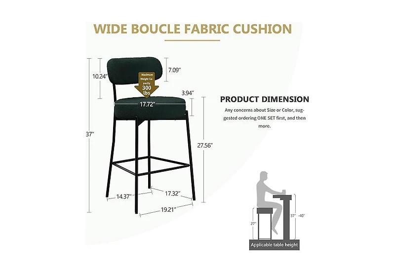 Dyhome Bar Stools Set of 3, 27 Inches Counter Height Kitchen Bar Stools with Back, Modern Metal Tall Bar Stools for Kitchen Island