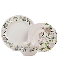222 Fifth Luxe Peony Neutral Porcelain 12 Pc. Dinnerware Set, Service for 4