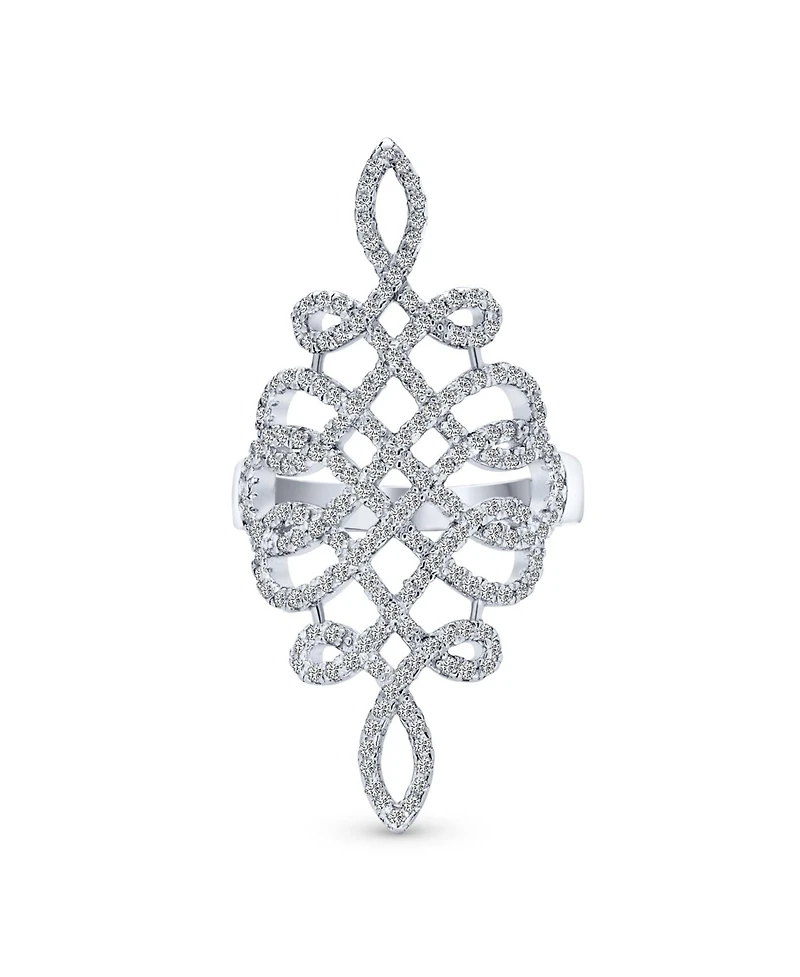 Bling Jewelry Large Pave Cubic Zirconia Art Deco Elegant Full Finger Armor Cz Statement Swirl Infinity Ring Sterling Silver