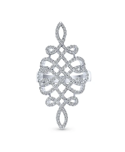 Bling Jewelry Large Pave Cubic Zirconia Art Deco Elegant Full Finger Armor Cz Statement Swirl Infinity Ring Sterling Silver
