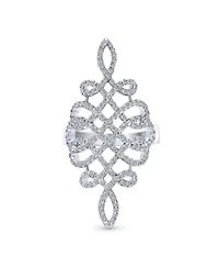 Bling Jewelry Large Pave Cubic Zirconia Art Deco Elegant Full Finger Armor Cz Statement Swirl Infinity Ring Sterling Silver