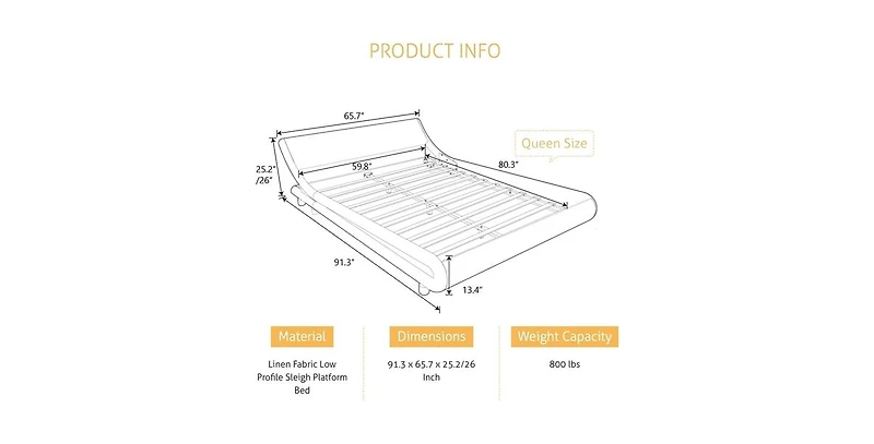 Slickblue Modern Faux Leather Upholstered Platform Bed Frame with Headboard