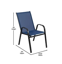 Emma+Oliver Seven Piece Patio Table Set With Metal Tempered Glass Top And 6 Flex Comfort Stacking Chairs