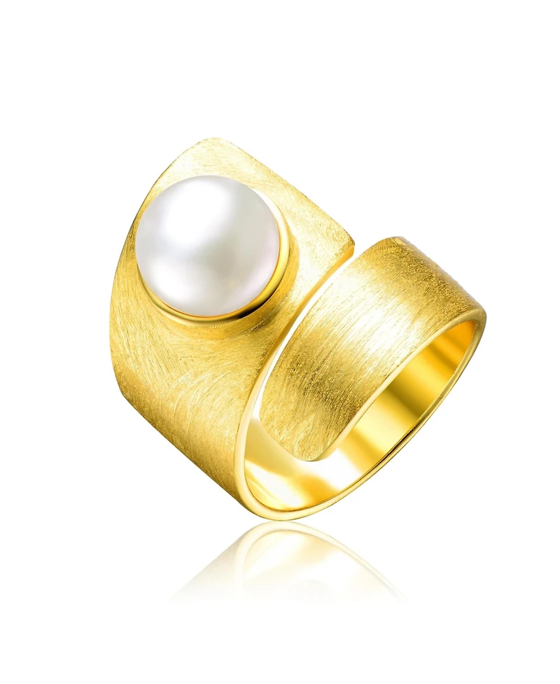 Sterling Silver 14K Gold Plated with Genuine Freshwater Pearl Modern Ring