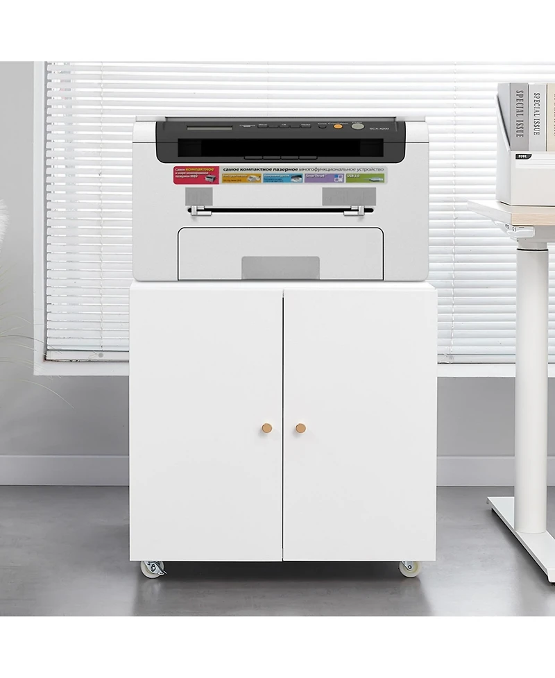 Metal Filing Storage Cabinet Mobile Printer Tables for Small Spaces with Adjustable Shelf and Wheels for Home Office