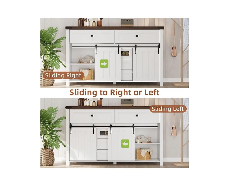 gaomon Farmhouse Buffet Cabinet, Sideboard Storage Cabinet with 5 Drawers and Sliding Barn Doors