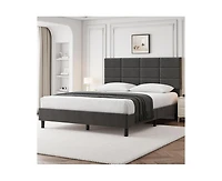 gaomon Full Bed Frame, Linen Upholstered Platform Full Bed Frame with Height Adjustable Headboard, Metal Frame Full Bed Frame with Strong Wood Slats a