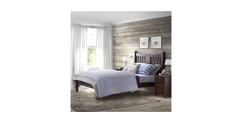 Solid Wood Farmhouse Bed Frame – Platform Design with Built-In Headboard, No Box Spring Required