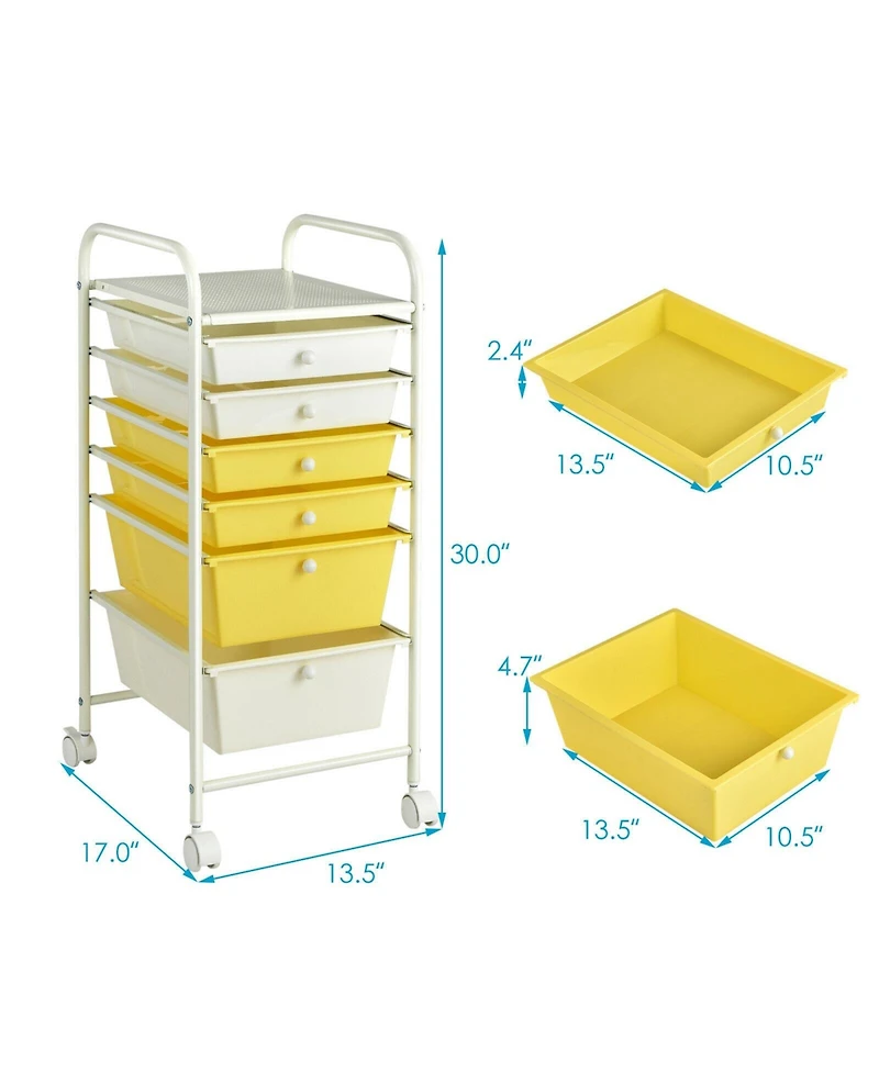 Gouun 6-Drawer Rolling Storage Cart with Clear Plastic Drawers and Lockable Wheels