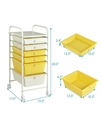 Gouun 6-Drawer Rolling Storage Cart with Clear Plastic Drawers and Lockable Wheels