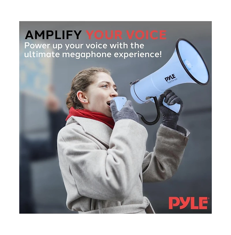 Pyle 50-Watt Portable Megaphone with Siren, MP3 Input, Automatic Siren, Shoulder Strap, Lightweight