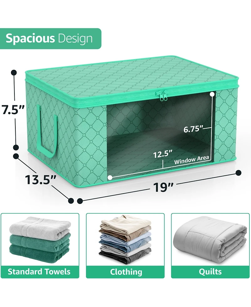 Sorbus 6 Pack Medium Foldable Clothes Storage Bags with Clear Window, Zipper Lid and Carry Handles - for Organizing Bedroom, Closet, Home (Teal)