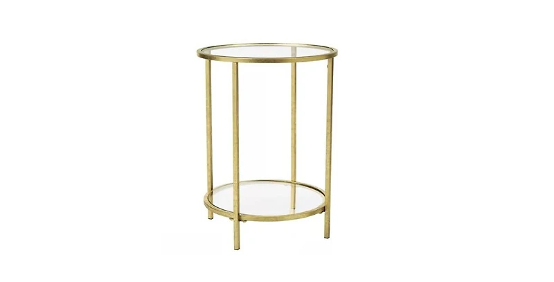 Slickblue Round Accent Side Table Metal Glass Top Bottom Shelf End Table