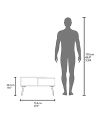 Drexel Coffee Table, 2 Shelves, 4 legs, White / Natural Oak