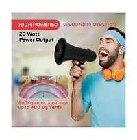 Pyle Portable Megaphone with Siren, 20 Watt Power, Aux Input for MP3, Automatic Siren, Lightweight