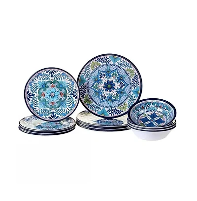 Melamine Floral Dinnerware Set – 12-Piece Lightweight Plates & Bowls, Service for 4, Outdoor Safe