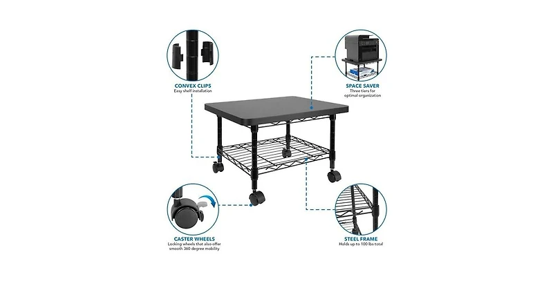 Slickblue Multipurpose Metal 2-Tier Mobile Under Desk Printer Stand Cart w/ Casters