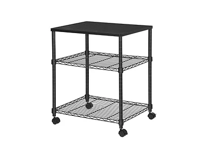 Slickblue Sturdy Metal Wood Printer Stand Cart with 2-Shelves and Locking Casters
