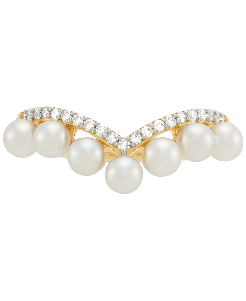 Honora Cultured Ming Pearl (3-1/2 - 4mm) & Diamond (1/6 ct. t.w.) Chevron Ring in 10k Gold