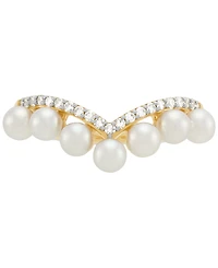 Honora Cultured Ming Pearl (3-1/2 - 4mm) & Diamond (1/6 ct. t.w.) Chevron Ring in 10k Gold