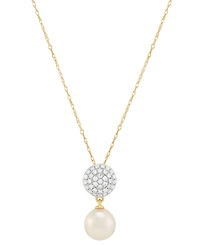 Honora Cultured Freshwater Pearl (7-1/2mm) & Diamond (1/4 ct. t.w.) Cluster Drop 18" Pendant Necklace in 14k Gold
