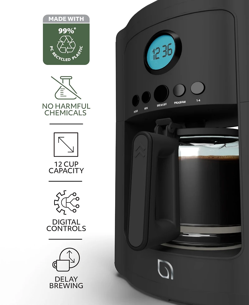 Willow Kitchen 12 Cup Coffee Maker – Programmable Brewing Options with Timer, Beautiful Design, Glass Pot