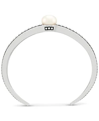Cultured Freshwater Pearl (10-1/2mm) X Cuff Bangle Bracelet in Sterling Silver