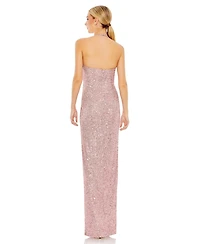 Mac Duggal Women's Sequined Halter Strap Low Side Knot Gown