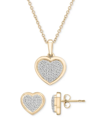 2-Pc. Set Diamond Heart Pendant Necklace & Earrings (1/3 ct. t.w.) in 14k Gold-Plated Sterling Silver, Exclusively at Macy's