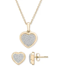 2-Pc. Set Diamond Heart Pendant Necklace & Earrings (1/3 ct. t.w.) in 14k Gold-Plated Sterling Silver, Exclusively at Macy's