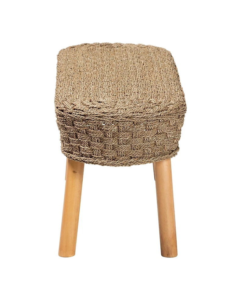 bali & pari Denver Modern Bohemian Natural Seagrass and Acacia Wood Accent Bench