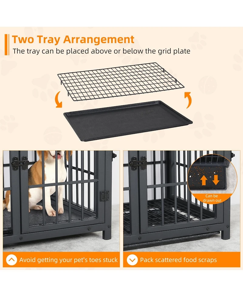 Bingopaw Furniture Style Wooden Dog Crate Pet Kennel End Table with Three Doors and Tray