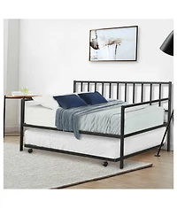 Metal Daybed Frame with Roll-Out Trundle for Space-Saving Guest Accommodation