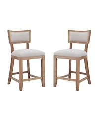 26.5" Counter Height Stools Set of 2, Upholstered with Backrest and Rubber Wood Frame-The Pop Home