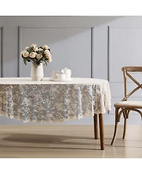 Hlc.me Harper Floral Lace Fabric Tablecloth, Lace Fabric Table Cloth for Oval Tables, Wrinkle Resistant Tablecloth, Patterned Scalloped Tablecloth (60