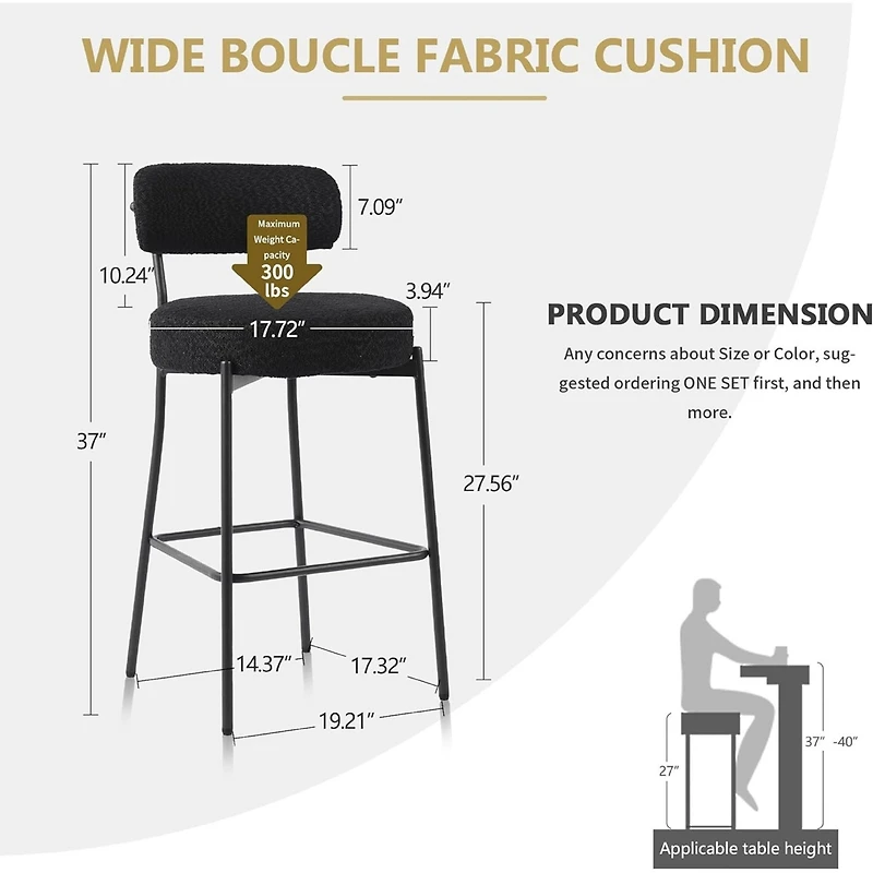 Dyhome Bar Stools Set of 4, 27 Inches Counter Height Kitchen with Back, Modern Metal Tall for Island