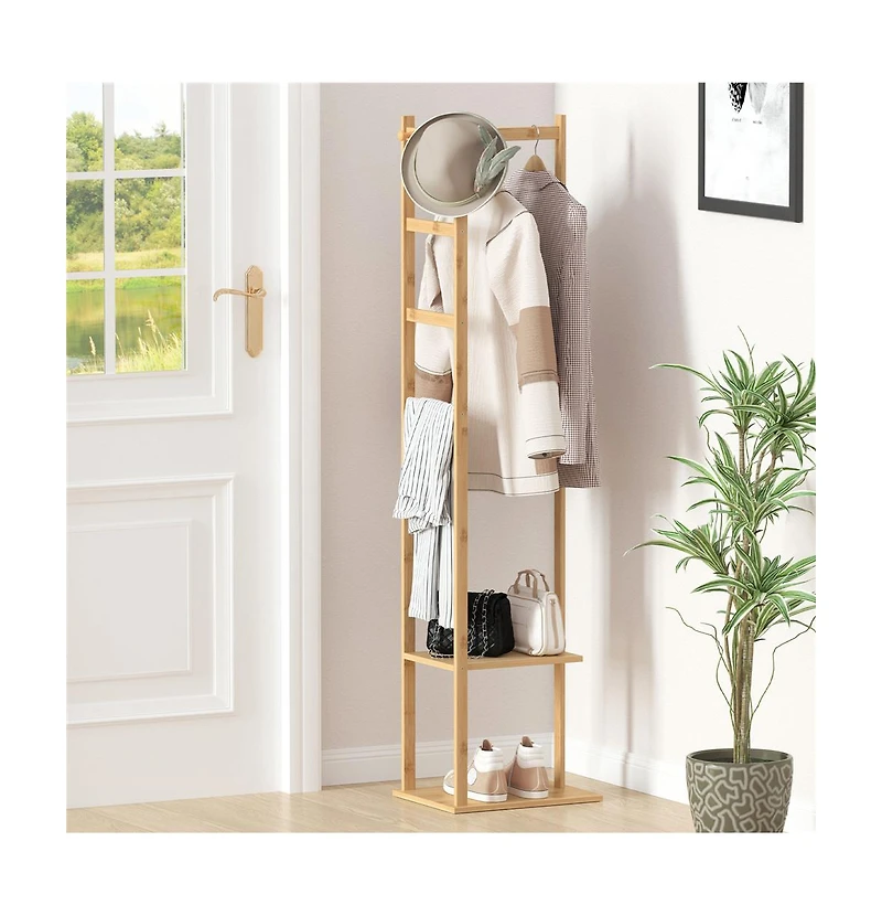 Unho Bamboo Freestanding Cloth Rack: Multi-functional Clothes Stand with Solid Base