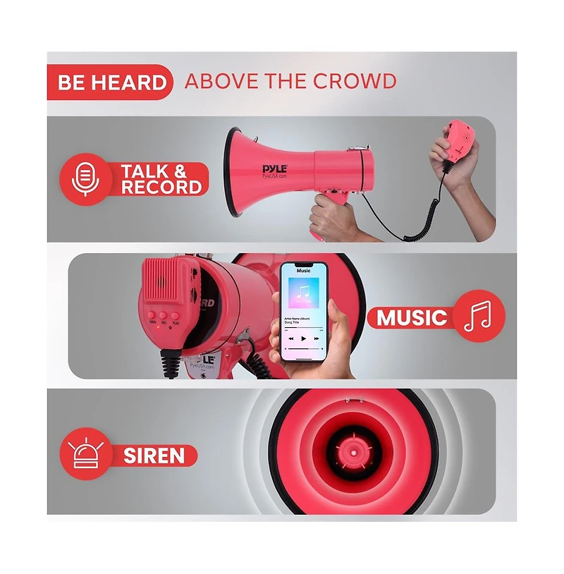 Pyle 50-Watt Portable Megaphone with Siren, MP3 Input, Automatic Siren, Shoulder Strap, Lightweight