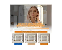 gaomon Vanity Desk with Sliding Mirror and Lights, Makeup Vanity Set with Power Outlet, 4 Drawers, Stool, Open Shelves, 3 Color Lighting Modes, Bright