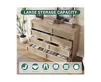 gaomon 8 Drawer Rattan Dresser, 47.2" x 15.7" x 37" Rattan Chest of Dressers, Mid Century Modern Dresser for Closet with Handles, Large Table Top, Dre