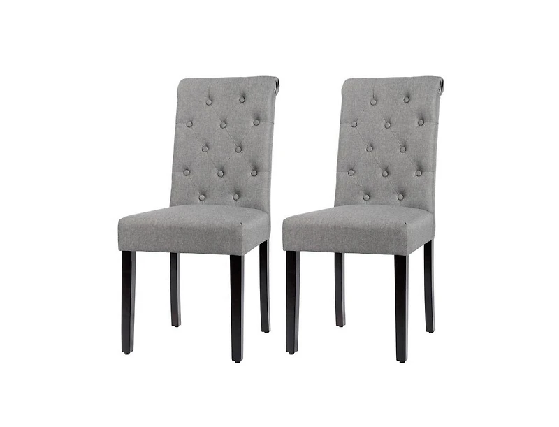 Slickblue Set of 2 Linen Button Tufted Dining Chair with Wood Legs