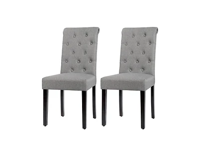 Slickblue Set of 2 Linen Button Tufted Dining Chair with Wood Legs