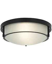 Possini Euro Design Encina 13" Modern Industrial Flush-Mount Ceiling Light Fixture Kitchen Foyer Hallway Round Black White Glass