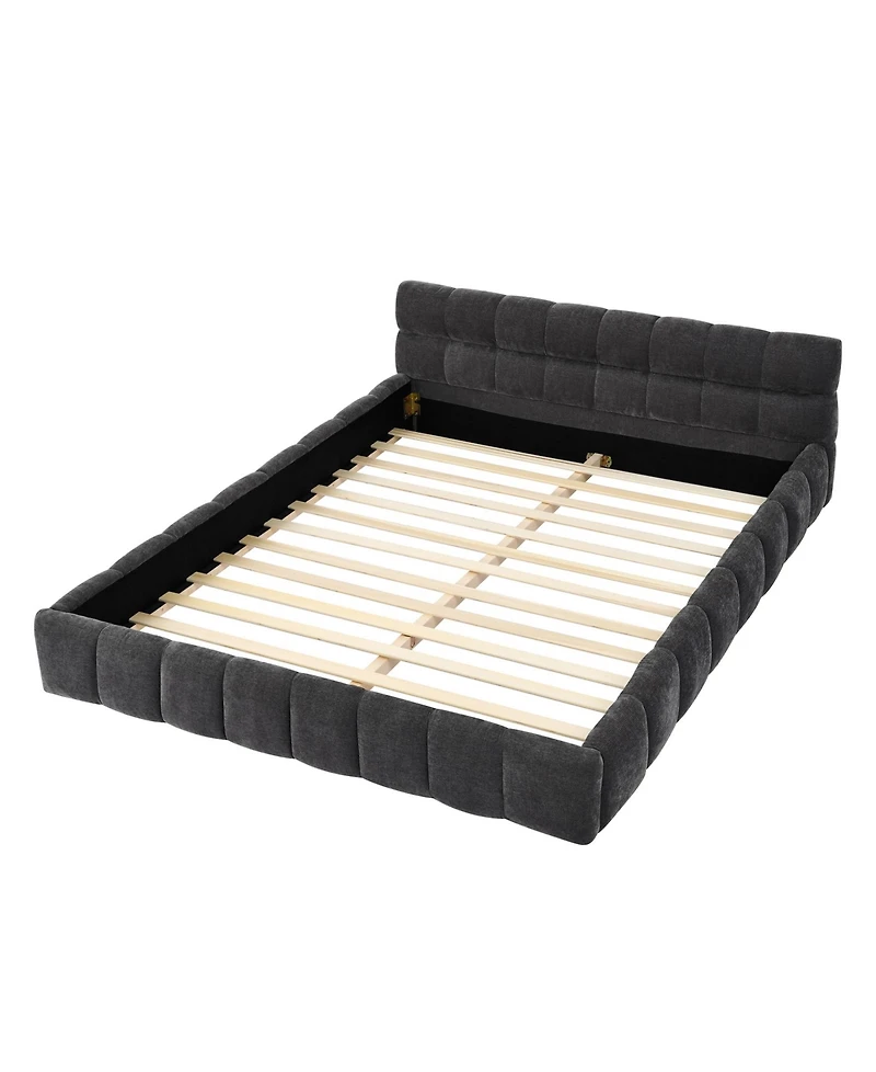 Dyhome Full Bed Frame with Led Lights and 4 Storage Drawers, Upholstered Platform Led Bed Frame Full Size with Charging Station Button Pu Leather Head