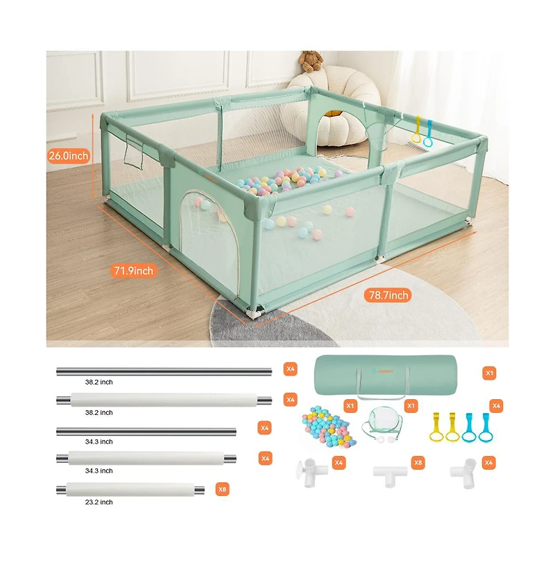 Comomy Baby Playpen, 71x79'' Extra Large Baby Playard, Kids Activity Center with Anti-Slip Base, Safety Play Yard for Infants Toddlers