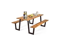 Slickblue Modern Wooden Picnic Table with 2 Benches for Stylish Outdoor Dining and Relaxing