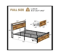 Metal Bed Frame with 2 Storage Drawers and Led Rgb Led light
