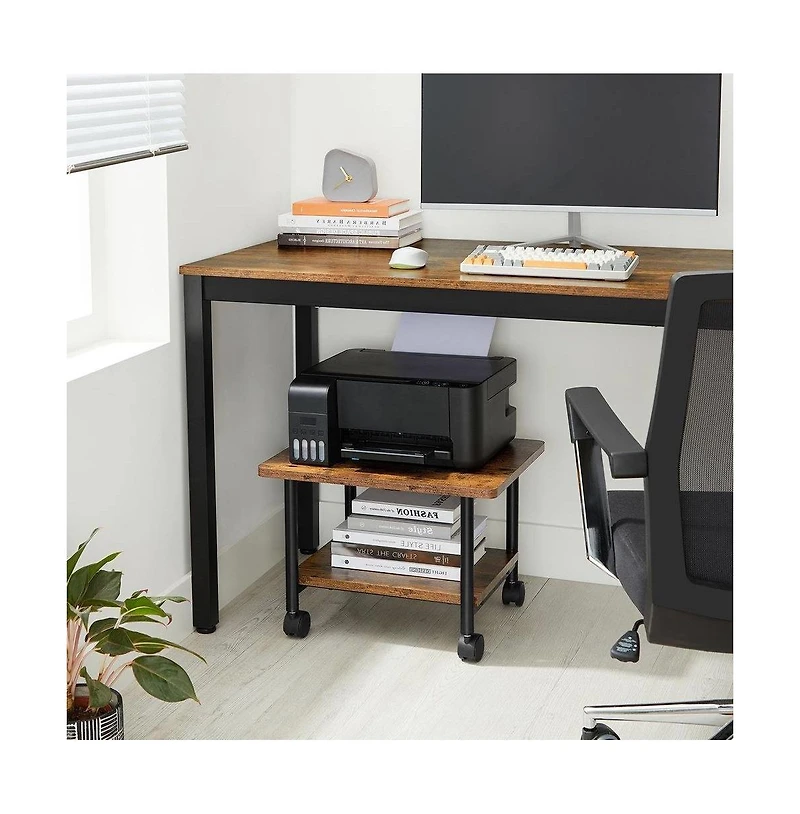 Slickblue Industrial Printer Stand Cart with Metal Frame and Wood Top - Storage with Bottom Shelf